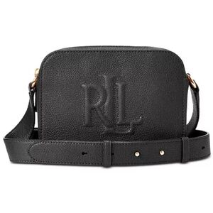 RALPH LAUREN Hayes Pebbled Leather Crossbody in Black Monogram Logo Classic Rare
